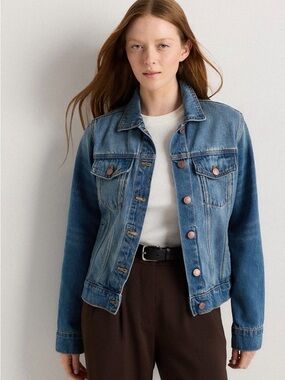 Quince Jacket Womens L Indigo Blue 100% Organic Cotton Denim Jean Basic Minimal